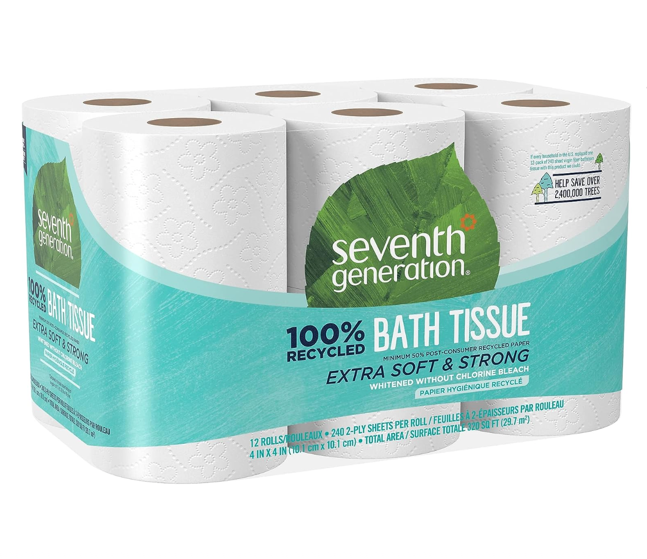 Seventh Generation Bath Tissue, 240 2-ply sheets Extra Soft & Strong Double Rolls, 12 ct