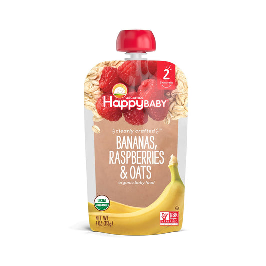 Happy Baby Organic Bananas, Raspberries & Oats, Stage 2 Food Pouch, 4 oz